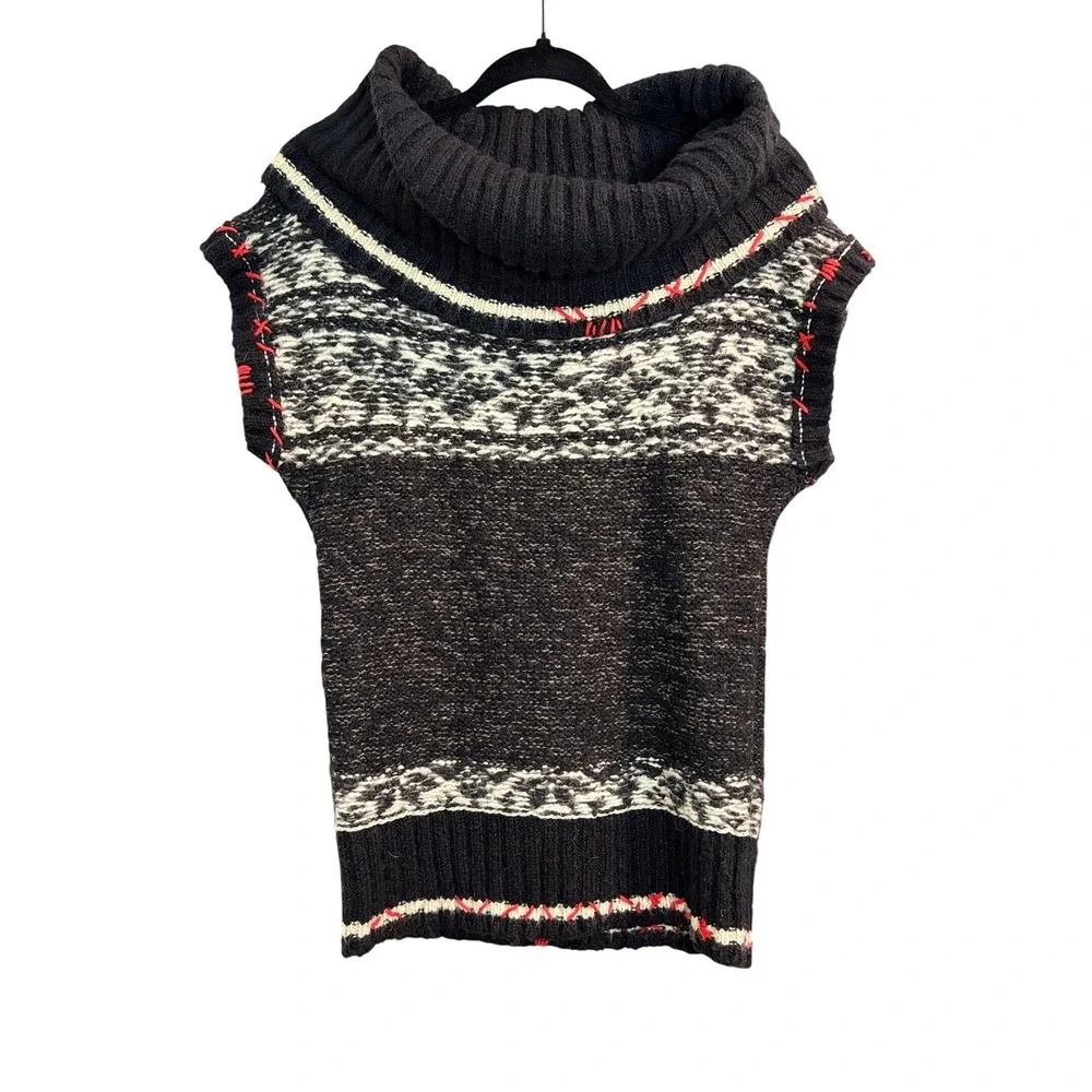 Free People Black Knit Cowl Neck Sweater‎ Vest Womens Small Fair Isle Boho Top